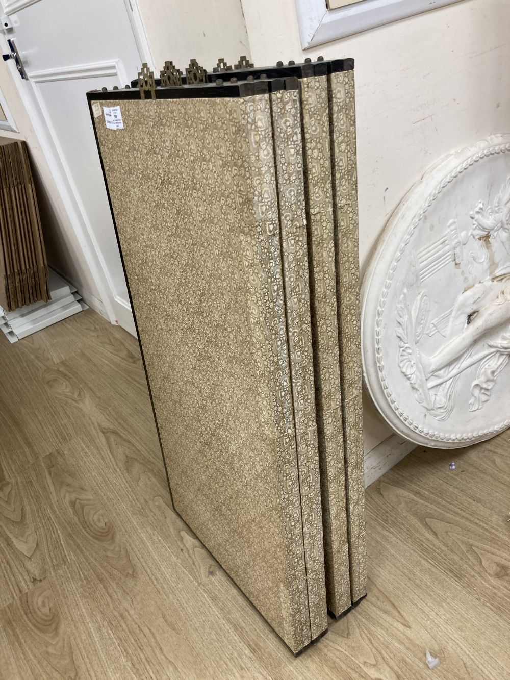 Two Chinese four fold painted paper screens, 94cm